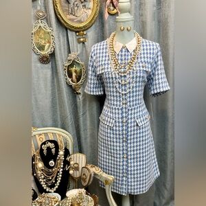 NWT Nanette Lepore blue white tweed dress size 16